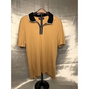 Express Tan Polo Shirt Contrast Collar Zip Front Minimalist Athleisure Top S